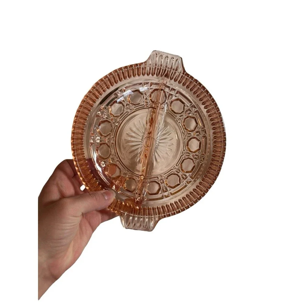 VTG Windsor Pink Depression Glass Divided Nut‎ Trinket Candy Vanity Tray Dish